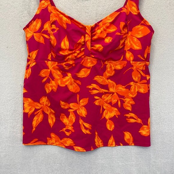 Lands’ End Floral Tankini Top Size 16 Swimsuit Unpadded Underwire Pink Orange - Picture 6 of 10